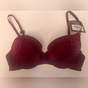 MAIDENFORM ELEGANT LACE PADDED PUSH UP BRA - BURGUNDY. SIZE. 36B. NWT